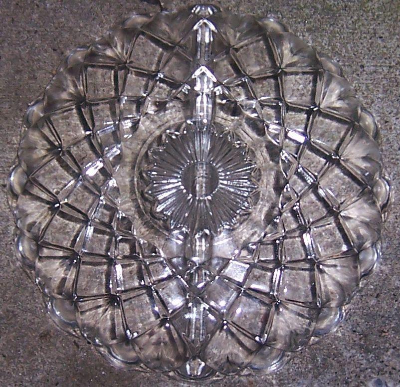 Vintage Clear Glass Waffle Pattern Divided Relish Dish