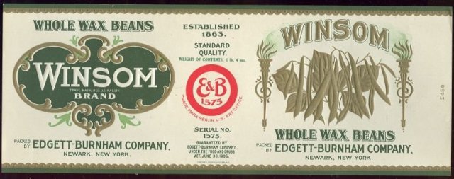 Winsom Brand Whole Wax Beans Can Label