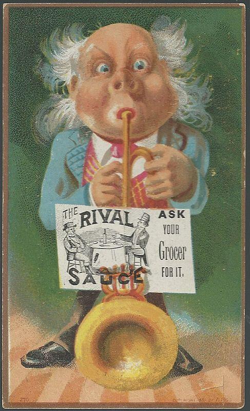 Victorian Trade Card for Rival Sauce with Man Playing Horn