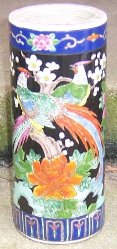 Large Vintage Made in Japan Vase with Brightly Colored Birds and Flowers