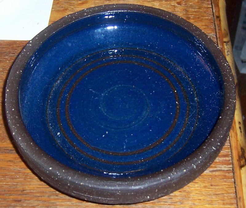 Vintage Large Blue and Brown Pottery Round Ashtray From Norway Pottery