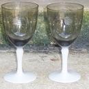 Set of Four Fry Glass Etched Smoke Wine Glasses with Milk Glass Stems