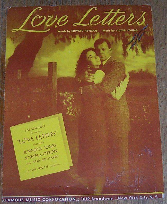 Love Letters Starring Jennifer Jones and Joseph Cotton 1945 Sheet Music