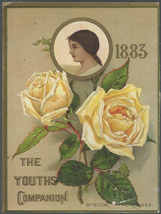 Victorian Trade Card for Youth's Companion with Lovely Lady and Yellow Roses