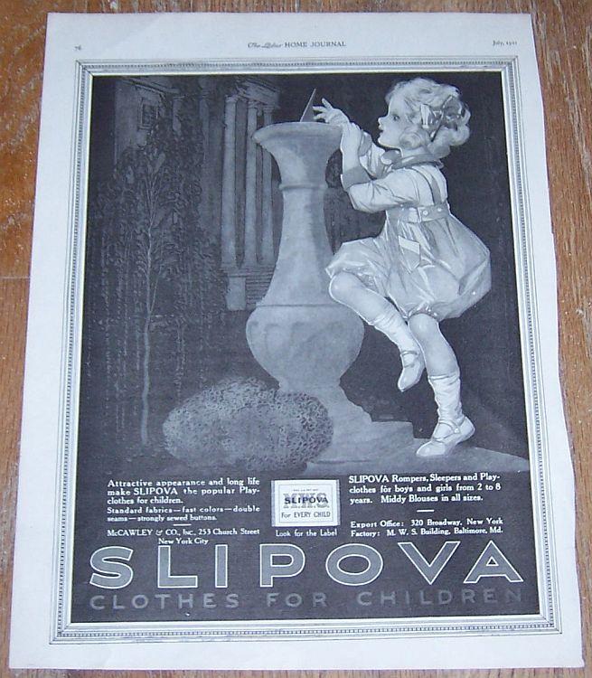 1921 Ladies Home Journal Magazine Advertisement for Slipova Clothes for Children