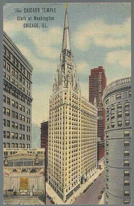 Vintage Unused Postcard The Chicago Temple Clark at Washington Chicago Illinois