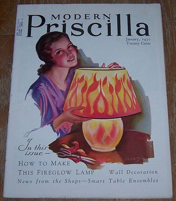 Modern Priscilla Magazine January 1930 Cover by J. Erbit Fireglow Lamp/Dinners