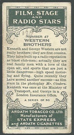 Vintage Ardath Cigarette Card Western Brothers Film Stage and Radio Stars #47