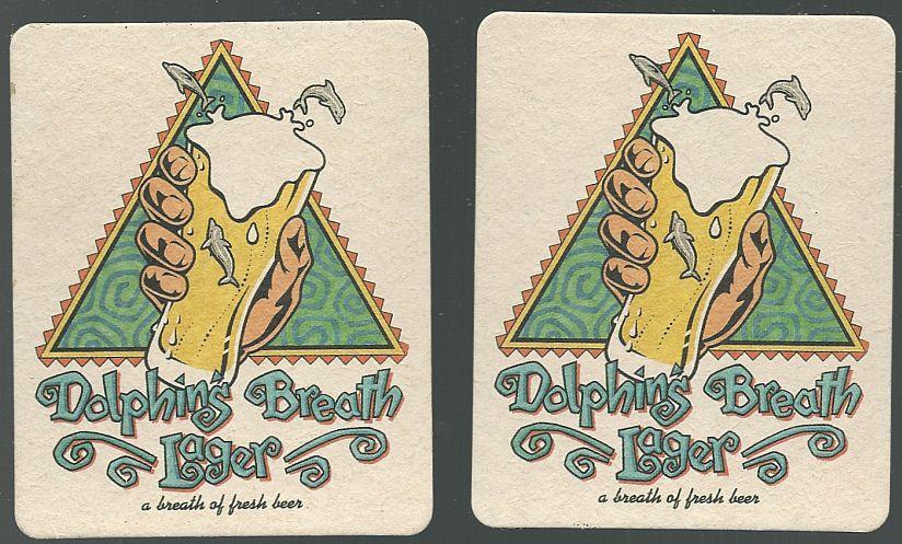 Set of Two Dolphin's Breath Lager Beer Mats/Coasters Ragtime Tavern, Florida