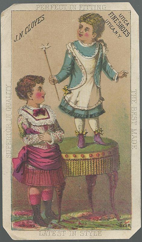 Victorian Trade Card for J.N. Cloyes Shoes with Two Little Girls