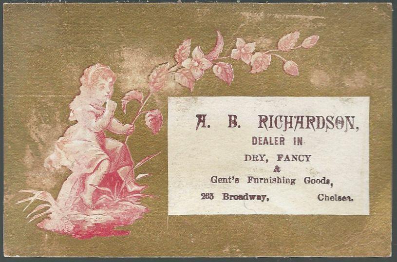 Victorian Trade Card for A.B. Richardson with Girl and Flower