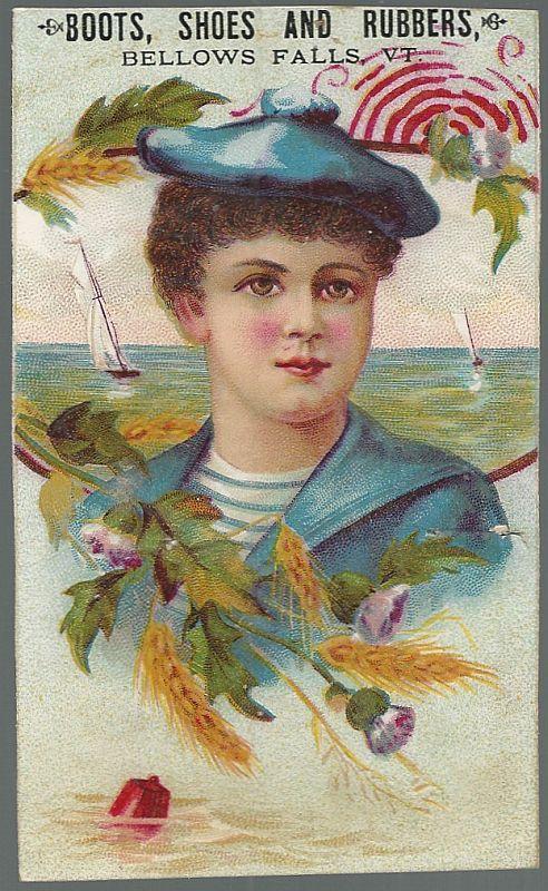 Victorian Trade Card for Boots, Shoes and Rubbers with Sailor Boy