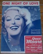 One Night of Love Sung by Grace Moore in One Night of Love 1934 Sheet Music