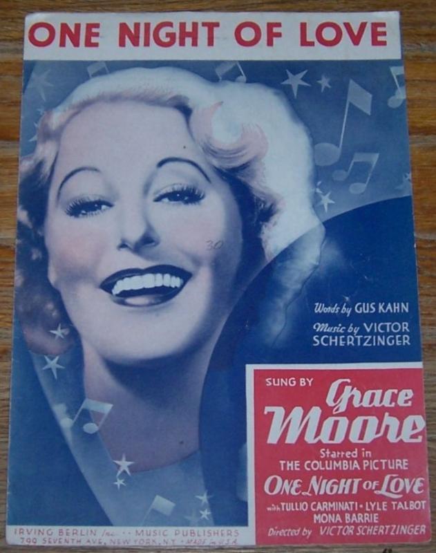 One Night of Love Sung by Grace Moore in One Night of Love 1934 Sheet Music