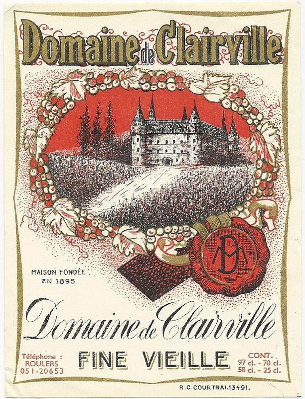 Vintage French Wine Label for Domaine de Clairville, Fine Vieille