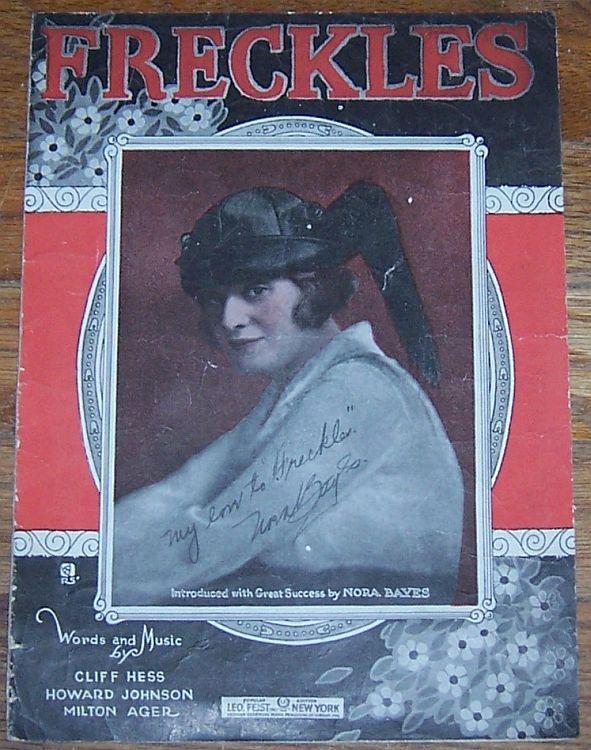 Freckles Introduced by by Nora Bayes 1919 Sheet Music