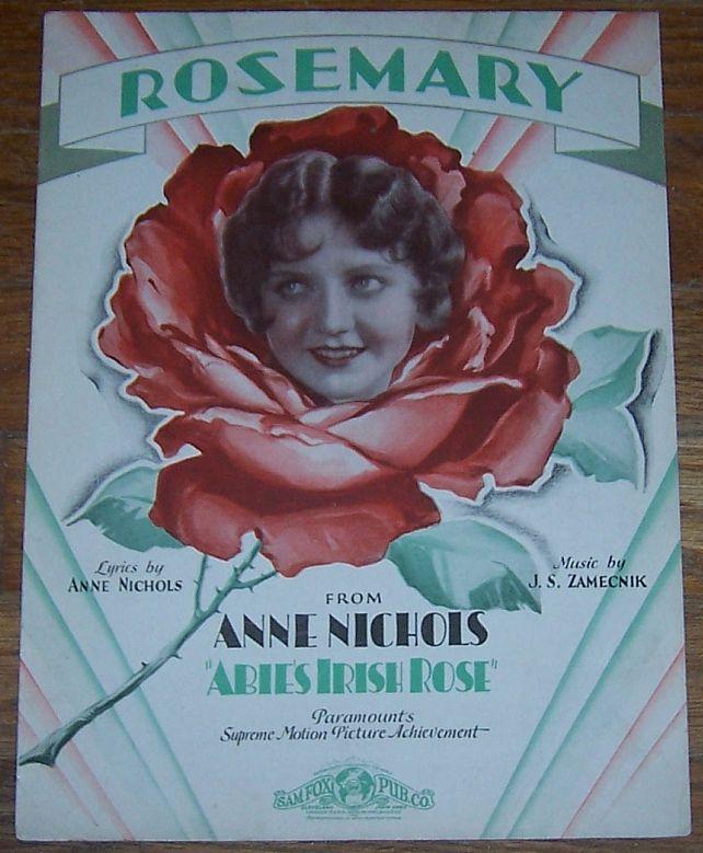 Rosemary From Abbie's Irish Rose Starring Anne Nicholas 1928 Sheet Music