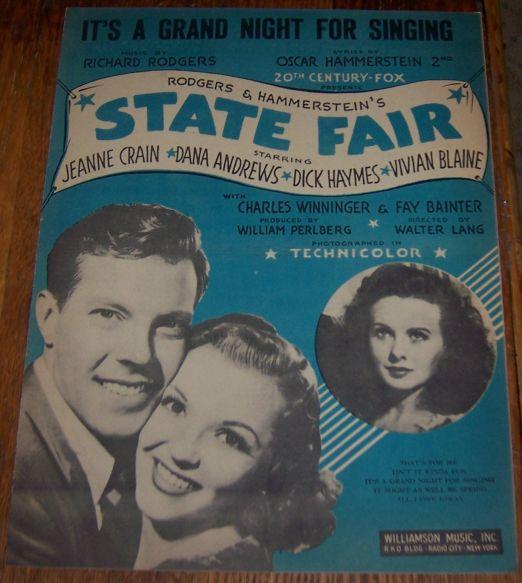 It's a Grand Night for Singing From State Fair Jeanne Crain 1945 Sheet Music