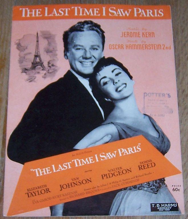 Last Time I Saw Paris Starring Elizabeth Taylor, Van Johnson 1940 Sheet Music