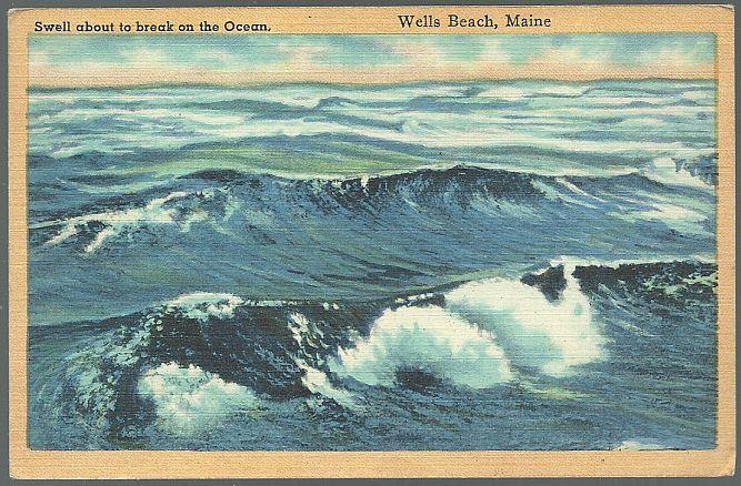 Vintage Postcard of Swells About to Break on the Ocean, Wells Beach, Maine 1951