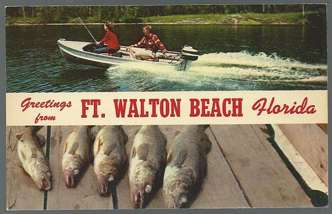 Unused Vintage Greetings Postcard from Ft. Walton Beach, Florida Fishing