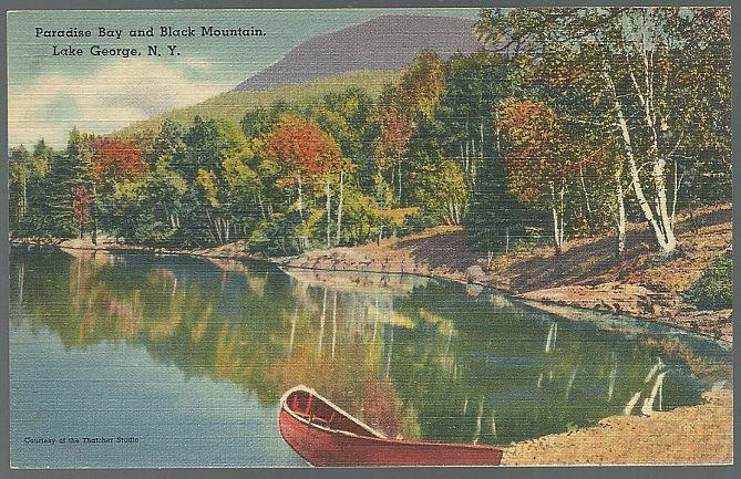 Unused Vintage Postcard Paradise Bay and Black Mountain, Lake George, New York
