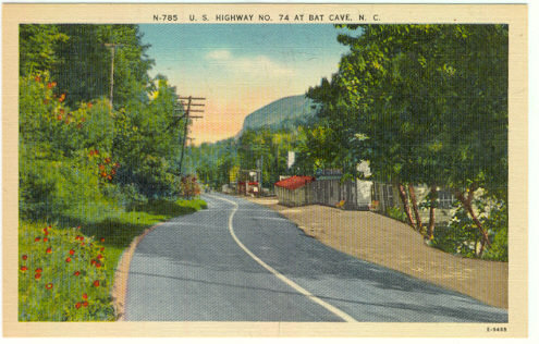Postcard of US Highway No. 74 at Bat Cave, North Carolina