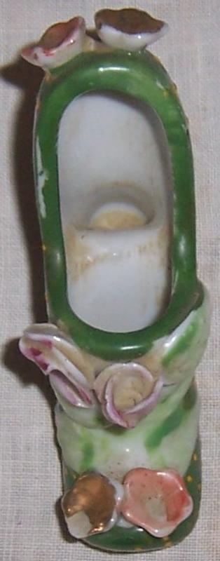 Vintage Japan Green High Heeled Shoe with Polka Dots and Flowers