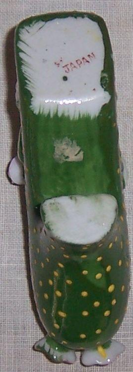 Vintage Japan Green High Heeled Shoe with Polka Dots and Flowers