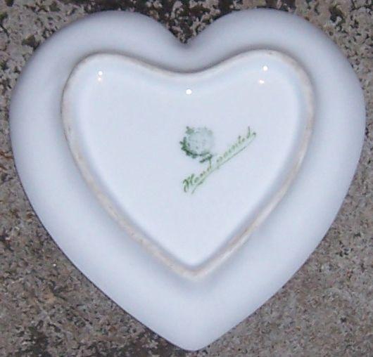 Vintage Handpainted Bavarian Heart Shaped Dish With Pink Flowers