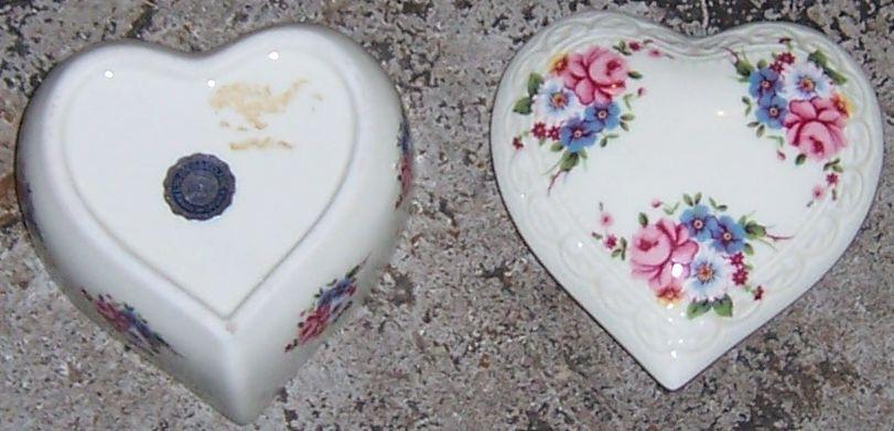 Vintage LW Rice Covered Heart Shaped Box With Pink and Blue Flowers on Lid