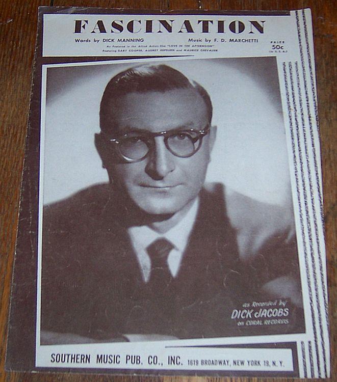 Fascination Recorded by Dick Jacobs 1954 Vintage Sheet Music