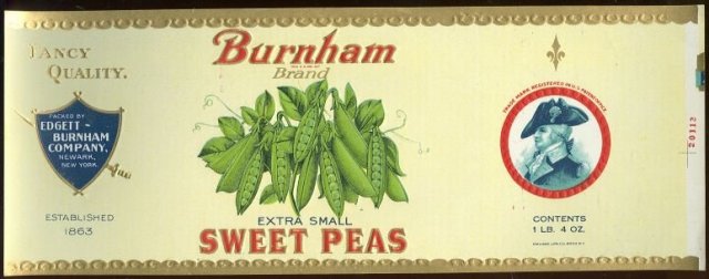 Burnham Brand Extra Small Sweet Peas Can Label