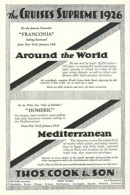 Thomas Cook 1926 Cruises Supreme 1925 Advertisement