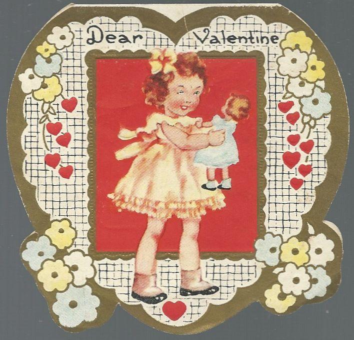Heart Shaped Victorian Valentine Girl and Her Doll Dear Valentine Your Heart