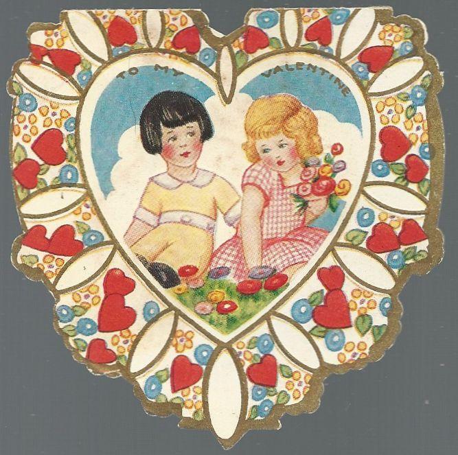 Heart Shaped Victorian Valentine with Girl and Boy To My Valentine Won My Heart
