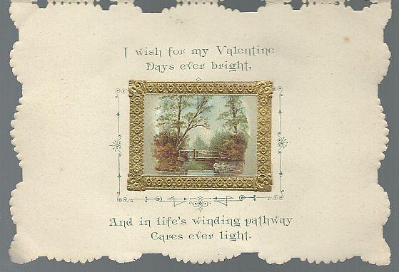 Victorian Valentine Card with Landscape With Lacy Overlay and Cut Out