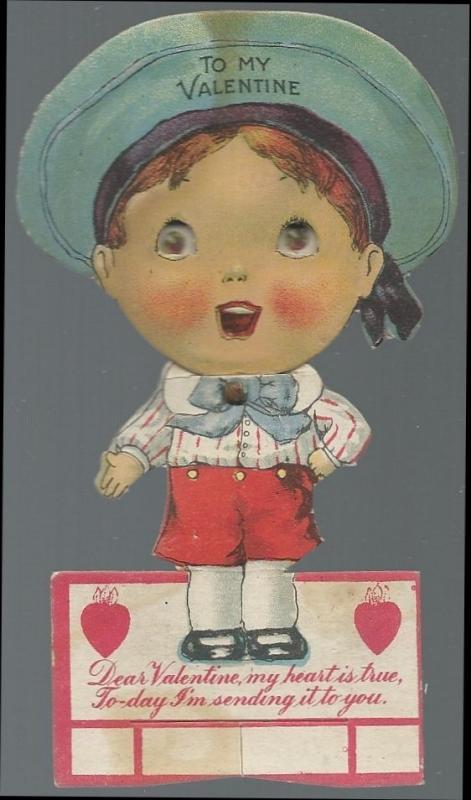 Vintage Mechanical Valentine Little Sailor Boy with Goggly Eyes To My Valentine