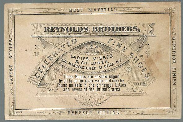 Victorian Trade Card Reynolds Brothers Fine Shoes with Baby on Beach w/Shell