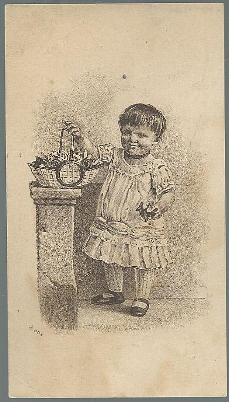 Victorian Trade Card for Polishine with Baby and Basket of Flowers