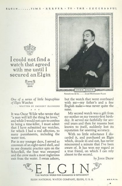 John Drew Elgin Watch 1925 Advertisement