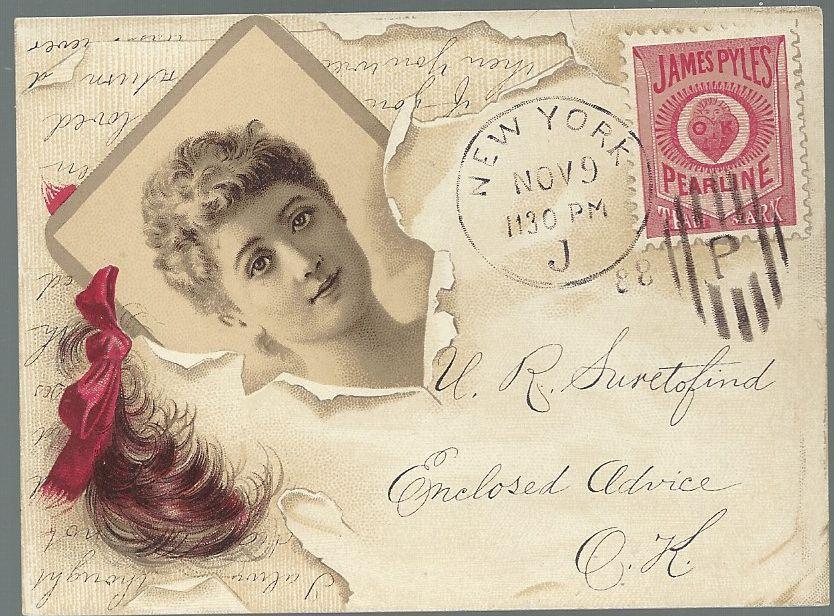 Victorian Trade Card Pearline Washing Compound Lovely Lady Postcard Cothes Pin