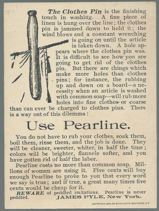 Victorian Trade Card Pearline Washing Compound Lovely Lady Postcard Cothes Pin