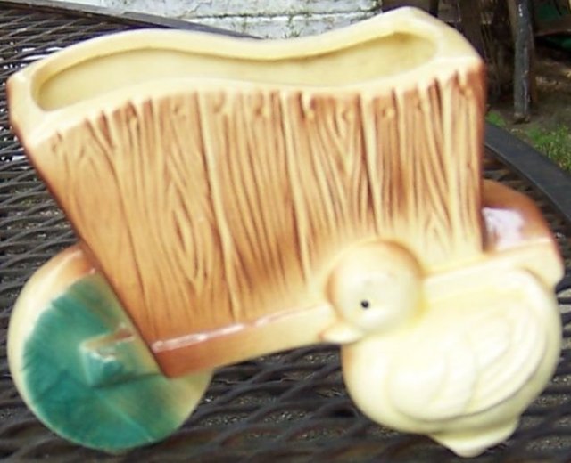 Royal Copley Baby Duck and Wheel Barrow Planter