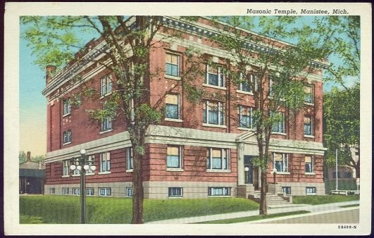Postcard of Masonic Temple, Manistee, Michigan