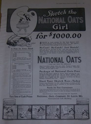 Sketch the National Oats Girl 1916 Advertisement