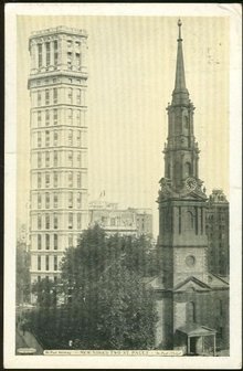Postcard New York City Two St. Pauls Chapel and Building