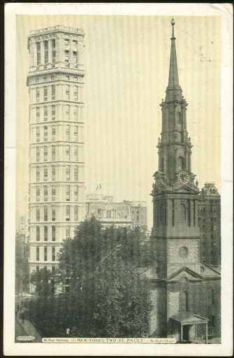 Postcard New York City Two St. Pauls Chapel and Building