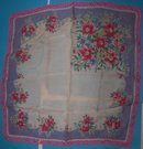 Red Floral Printed Handkerchief w/ Pink Crocheted Edge