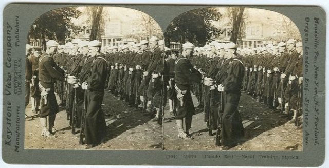 Parade Rest Naval Training Station Stereoview Card